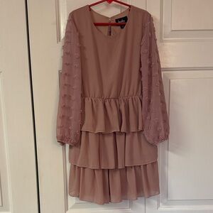 by & by Pink Layered Dress with Textured Sleeves